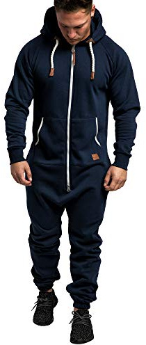 Amaci&Sons Herren Overall Jumpsuit Jogging Onesie Trainingsanzug 3007 Navyblau/Weiß S