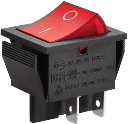 CABLEPELADO Interruptor basculante, Interruptor 2 posiciones, Interruptor 4 vias, Interruptor 4 pines, Interruptor 4 terminales, Interruptor ON/OFF DPST, 16A 250VAC, Rojo con LED