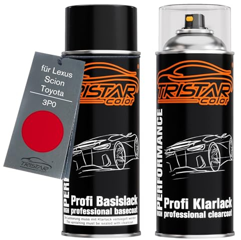 TRISTARcolor Autolack Spraydose für Toyota/Lexus 3P0 Super Red + Klarlack | für Toyota / Lexus / Scion, Absolutely Red, Set aus Basislack + Klarlack, Sprühdosen 400ml