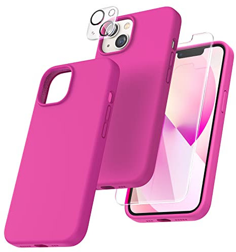 TOCOL Silicone for iPhone 13 Case 6.1-Inch, Liquid Silicone Multi-Color Slim Silky-Soft Touch Anti-Scratch Shockproof Protective Phone Cover, Hot Pink