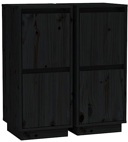 vidaXL 2X Sideboard mit 2 Türen Kommode Anrichte Schrank Beistellschrank Mehrzweckschrank Standschrank Holzschrank Schwarz 31,5x34x75cm Massivholz Kiefer