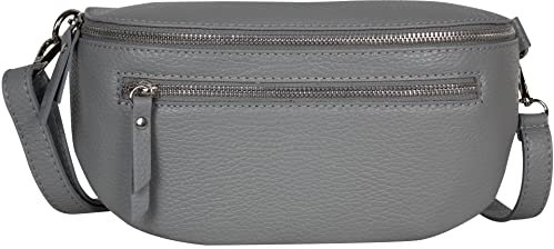 AmbraModa GLX2 - Damen Herren Unisex kleine Hüfttasche Gürteltasche Bauchtasche Umhängetasche aus Echtleder (Grau)