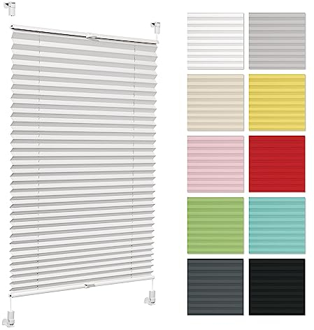 Plissee ohne Bohren 75 cm x 200 cm - Weiß - Plissee klemmfix, Rollos für Fenster ohne Bohren, Jalousien Fenster für innen, Raffrollo, Fenster plissee