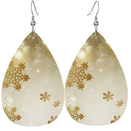 OPSREY Gold Seide Weihnachten gedruckt Mode Tropfen Ohrringe Leder Ohrstecker Dekorative Ohrringe, Einheitsgröße, Kunstleder