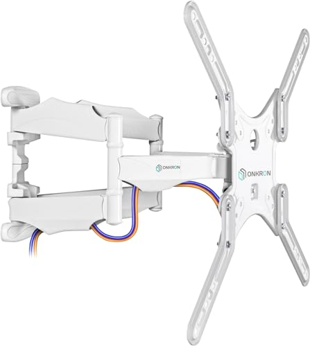 ONKRON Soporte TV Pared Blanco de 37 a 70 Pulgadas - Soporte Giratorio TV Universal con Peso de hasta 36,4 kg - Colgar Television Pared con VESA 100x100-400x400 mm/Brazo Television Inclinable M5-W