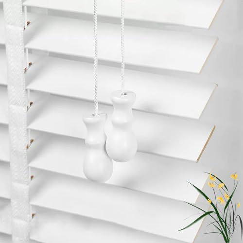KGUDYS Weiße Holzjalousien 45cm 50cm 60cm 80cm 90cm 100cm 130cm,Jalousien Rollo,Mini-Sonnenschutz Horizontaljalousien,Mit 50mm Holz Lamellen,Für Haus,Büro,Schlafzimmer,WxH-135x130cm/53x51in