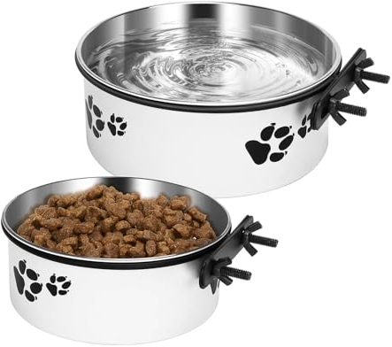 2 Pack Dog Crate Kennel Water Bowl No Spill, Hanging Stainless Steel Dog Bowls Attach to Kennel Cage Crate, Food Water Bowl Dish for Medium Small Dogs Cat Pet Puppy Guinea Pigs Rabbits Bird