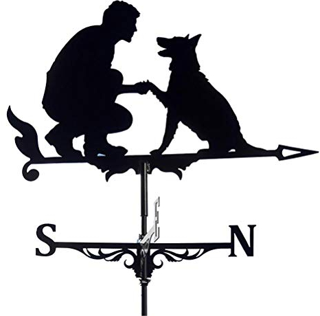 Pssopp Wetterfahne aus Edelstahl, Retro Gartendekoration für den Außenbereich, Windfahne für Professionelle Messungen (Mann und Hund #49)