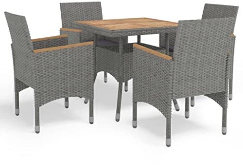 MNISDFL Balkon Lounge Gartenlounge Patio Furniture 5-TLG. Garten-Essgruppe Grau Poly Rattan und Akazienholz