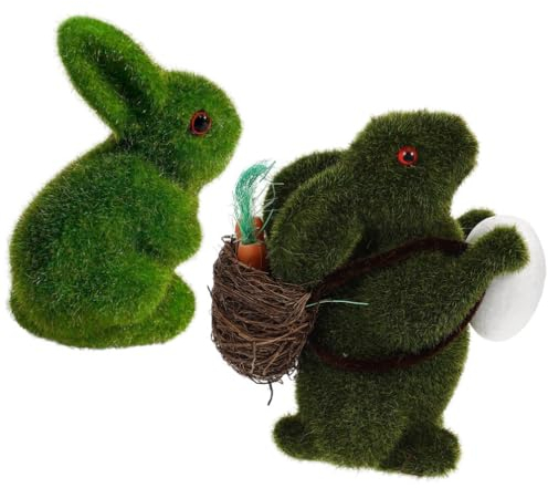 PRETYZOOM 2st Osterhase Beflockte Hasenverzierung Kaninchen-verzierung-Foto-Requisite Moos-Kaninchen-Dekorationen Beflockter Hasenschmuck Osterschmuck Statuen Künstlich Beflockung Ornamente