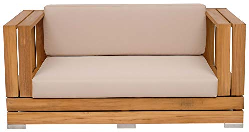 Teako Design Outdoor Sofa Korsika 2-Sitzer Teakholz Edelstahl, Teak Loungesofa wetterbeständig, Gemütliches Gartensofa, Outdoor Loungemöbel, Holzsofa für Terrasse
