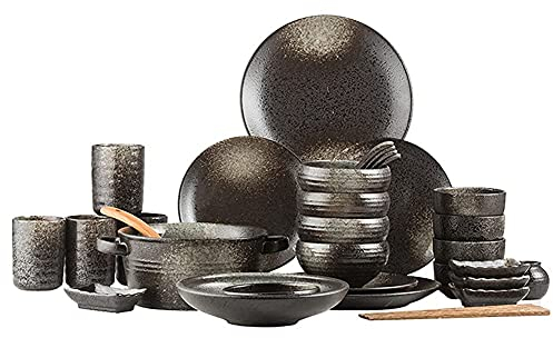 Klassische 34-teilige Geschirrsets, kreatives grünes Porzellangeschirrset mit Tellern, Schüsseln und Tassen, Keramik-Geschirrset für die Küche und das Esszimmer zu Hause, Mikrowelle und Spülmaschine