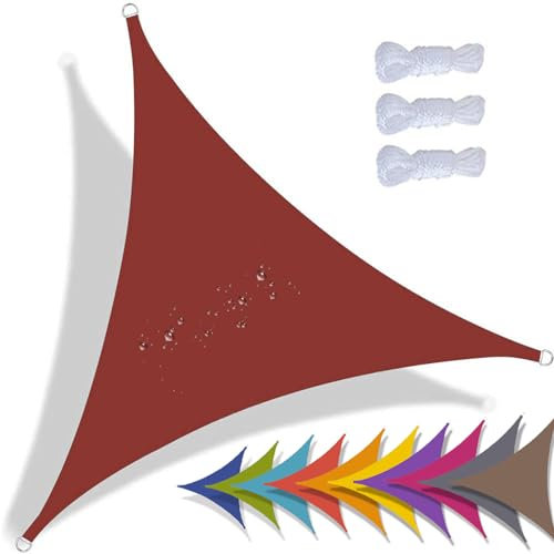 QIAQ Sonnensegel Dreieckig Wasserdicht Sonnenschutz Wetterschutz Segel Baldachin 95% UV Schutz Premium Polyester Für Balkon Terrasse Garten (4x4x4m,Rostrot)