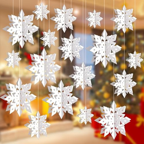 ATB-Foger 6pcs 3D Schneeflocken Hängende Dekorationen Weihnachtsdeko Schneeflocken Weihnachten Deko Anhänger für Weihnachten Hochzeit Home Party Dekoration (weiß)