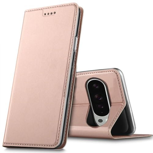 Verco Custodia per Google Pixel 9 Pro XL, con chiusura a linguetta per Pixel 9 Pro XL [magnete integrato] Custodia a libro in pelle PU, oro rosa