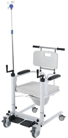 Multifunktionaler Lift-Transfer-Stuhl – Höhenverstellbarer (20cm) Pflegestuhl für, Max. 120 kg Tragfähigkeit, 180° Sitzfläche, 4 Rollen mit Bremsen, Für Duschstuhl, Rollstuhl & Toilettenstuhl