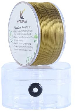 KONMAY Cordon en satin de 1,0 mm avec boîte de rangement - 65 m - Fil en nylon - Or vieilli - Pour bijoux, macramé, Kumihimo, perles, nœuds chinois et artisanat