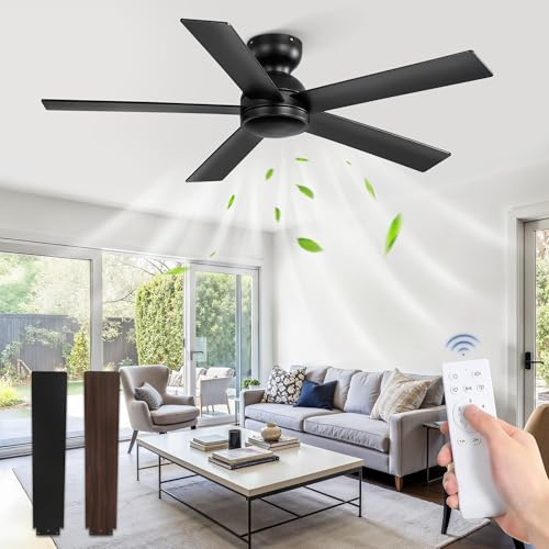 48 Zoll Deckenventilator, Ohne Licht Deckenventilator Schwarz mit Fernbedienung, 6 Geschwindigkeit, Leiser Wendbarer Gleichstrommotor, Deckenventilatoren für Innen und Außen, Keine Lichter