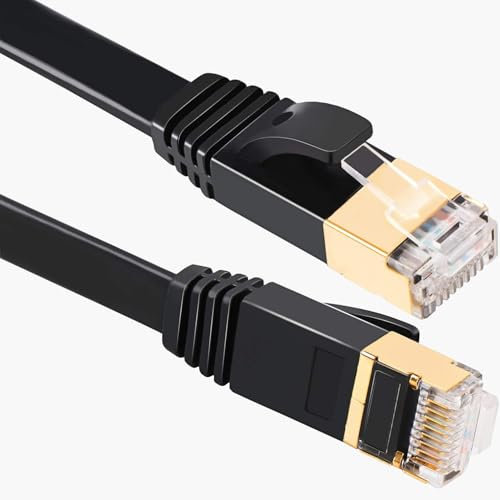 15 m Cat7 Ethernet Cable – High-Speed SSTP LAN Patch Cord, 10Gbps 600MHz Pure Copper, Gold-Plated RJ45 Connectors for Router, Modem, Gaming, PS5, Xbox (Black)