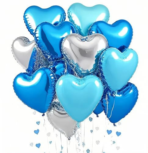 UDRKFOPK Herz Folienballon 12 Stück,18 Zoll Herz Helium Luftballons Königsblau Silber,Blau Herzballons Hochzeit, Heliumballon Herzen,Herzluftballons für Geburtstag Valentinstag Verlobung Muttertag