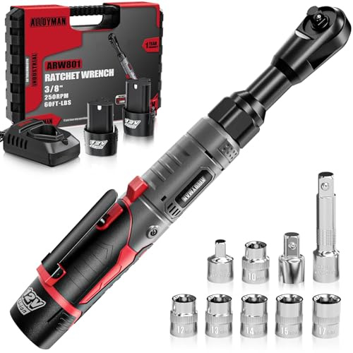 Alloyman 3/8 Cordless Ratchet Wrench, 60 FT-LBS(80N.M), 12V Extended Reach