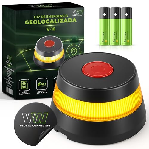 WORLD PRODUCTS STORE- Baliza V16 Homologada DGT con Geolocalización DGT 3.0 – Luz de Emergencia Coche Obligatoria desde 2026 con eSIM -Datos Incluidos Telefonica Tech– Visibilidad 360° 1 km