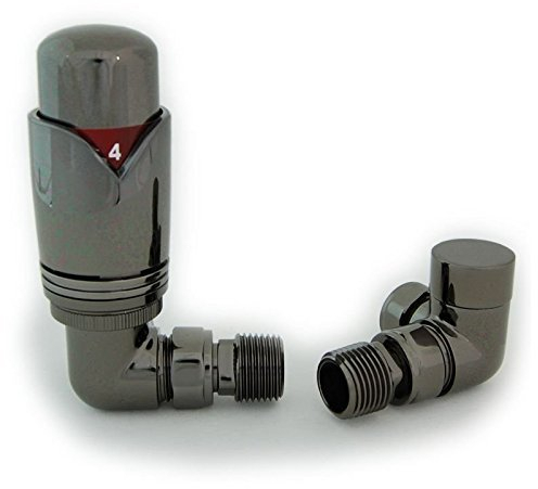 Realm Thermostatic Radiator Valve Set - Black Nickel Radiator Valves inc. Corner TRV & Lockshield
