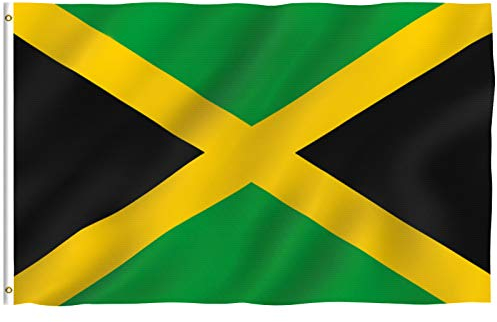 Anley Fly Breeze Drapeau de la Jamaïque 0,9 x 1,5 m – Couleurs Vives et résistant aux UV – en-tête en Toile et Double Couture – Drapeaux nationaux jamaïcains en Polyester avec œillets en Laiton