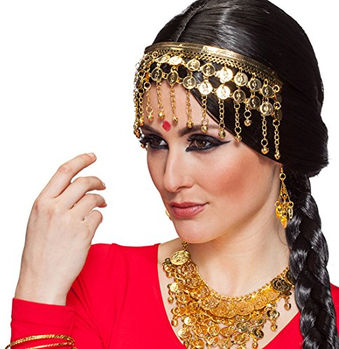 Amakando Haarschmuck Bauchtänzerin Orient Münzschmuck Kopf Haarreif Antike Stirnband 1001 Nacht Stirnreif Bollywood Orientalischer Kopfschmuck