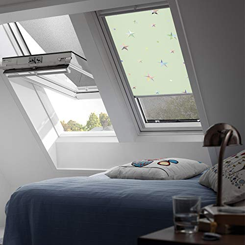 VELUX Original Verdunkelungsrollo Rollo für GGL, GHL, GTL, GPL, GGU, GHU, GTU, GPU/SK08/Stofffarbe Disney 4661/Grüne Sterne/DKL SK08 4661S
