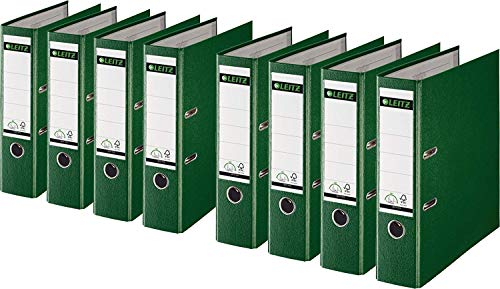 Leitz 1010 Qualitäts-Ordner Kunststoff breit mit patentierter 180º Präzisionsmechanik (8er Pack, 8 cm breit, grün)