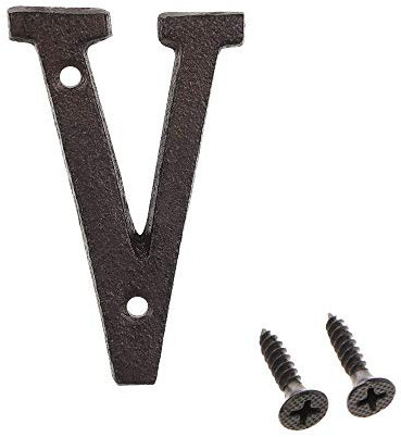 Betorcy Numero di indirizzo da 7,6 cm, numeri civici per esterni, in ghisa, in metallo, con viti, lettera V nera