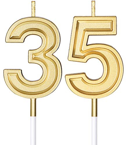 Nuanchu 35. Geburtstag Kerzen Kuchen Ziffern Kuchen Kerzen Topper Dekoration 3D Anzahl Cupcake Topper für Geburtstag Hochzeitstag Feier Lieferungen(Gold)