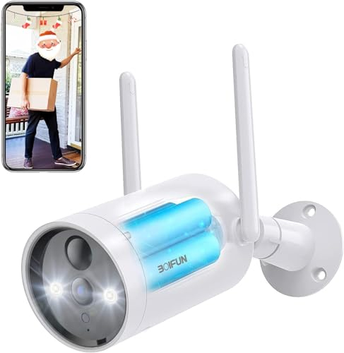 BOIFUN 2K Telecamera Wi-Fi Esterno Batteria Con Solare Pannello,Telecamere Esterno Senza Fili,Compatibile Con Alexa,Rilevazione di Movimento,Visione Notturna a Colori, Audio Bidirezionale