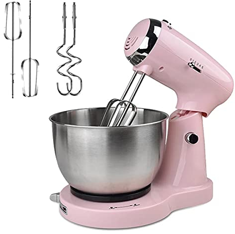 HIZQ Robot Patissier Cuisine Electrique Mixeur Multifonction 350W, 5 Niveaux De Puissance Avec Fonction Pulse, Système De Mélange Planétaire, Bol En Acier Inoxydable De 3.2L,Rose