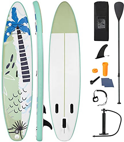 COSTWAY Stand Up Paddling Board, SUP Board aufblasbar, Paddelboard mit Sicherheitsleine, Paddel, Pumpe, Center Finne, Rucksack und Reparaturset (Grün, 335x76x15cm)