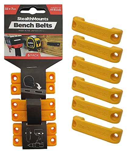 StealthMounts Bankgürtel – Universal-Werkzeughalter | Werkzeugholster-Set – 6 Stück | perfekte Werkzeugaufhänger Aufbewahrung Dock für Elektrowerkzeuge, Maßbänder und Gürtelclips (gelb)