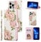 UEEBAI Wallet Case for iPhone 13 Pro Max 6.7 inch, PU Leather Phone Case Kickstand RFID Blocking Flip Case with Card Slots Wrist Strap Relief Engraved Pattern Magnetic Closure Folio Case - White Rose