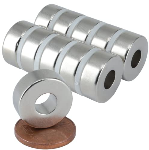 [10 Stück] Neodym Magnet N52 Ringmagnete extra stark Magnetring Magnete Mit 6mm Loch Bohrung Runder Ring 15mm x 6mm Scheiben Flach Rund
