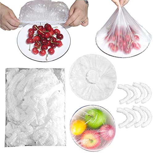 200 piezas Bolsas de Conservación,Fresca Bolsas de Alimentos,bolsa de protección de alimentos para Cubrir Platos Tazones Cubierta de Plástico Transparente para Alimentos
