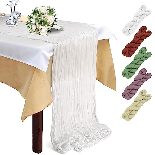 300x90cm Käsetuch Tischläufer, Seihtuch Tischläufer für Hochzeiten, Cheesecloth Tischläufer, Romantisch Musselin Tischläufer, für Hochzeit, Geburtstag, Urlaubsparty-Dekoration(Weiß)