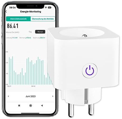 ANTELA Prise Connectée WiFi (FR) 16A Suivi de Consommation Électrique Type E, Prise Intelligente compatible avec Alexa/Google Home, Smart Life APP Contrôle, Horaires et Minuterie Blanc