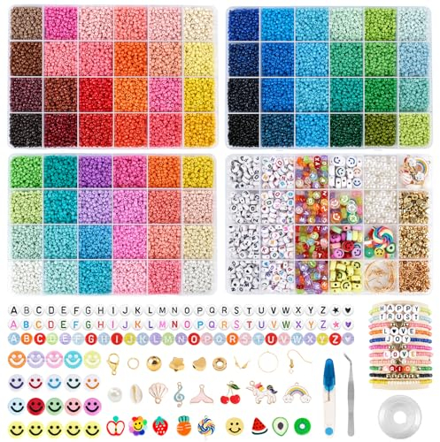 Warehouse 72 Farbe 36000 Stück 3mm Selber Machen Perlen für Armbänder Bastbeln Perlen zum Auffädeln mit Bunte Buchstabenperlen für DIY Geschenkidee
