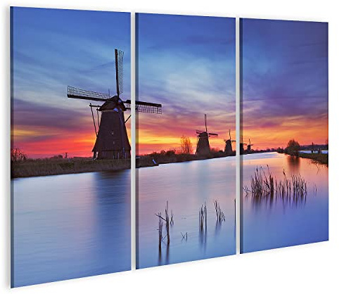 islandburner Bild auf Leinwand Traditionelle Windmühlen In Holland Sonnenaufgang Kinderdijk Niederlande Bilder Wandbilder Poster ABWG-3P