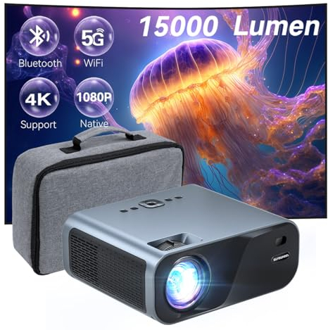 SUREWHEEL E60 Mini Beamer 16000 Lumen Native 1080P Support 4K WiFi Videoprojektor kompatibel Bluetooth TV-Stick HDMI USB Telefon Tablet Spielekonsole Grau
