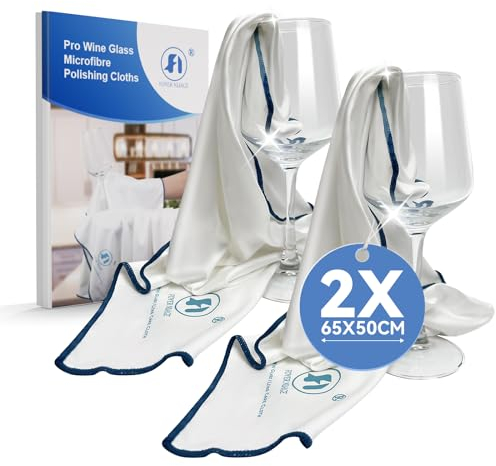 Foyer Nuage Chiffons Pro pour Verre en Microfibre x2, Nettoyage sans Traces pour Vitres,Verres, Extrêmement Absorbant, Grands Chiffons de Polissage Non Pelucheux (Blanc, 65 x 50cm 2pcs)