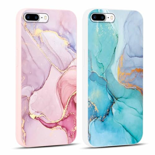 Foonary 2 Stück Handyhülle für iPhone 7 Plus / 8 Plus 5,5 Hülle Marmor Muster Design Aesthetic Muster Mädchen Case Cover Weich Silikon TPU Stoßfest Schutzhülle,Marble Rosa