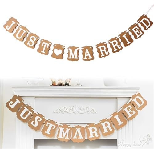 EIHI Just Married Decorazioni per Matrimonio - Just Married Bandiera - carta kraft d'epoca - just married decorazioni per il fondale del palcoscenico del matrimonio e della festa nuziale