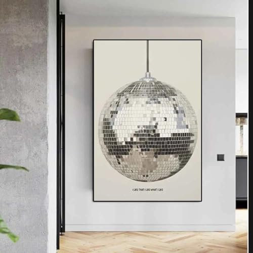 BMGKYAGL Leinwandbild mit Discokugel, Bar-Wandkunst, Druck mit inspirierenden Zitaten, einfaches Poster, Wohnzimmer-Heimdekoration, 40 x 60 cm, rahmenlos