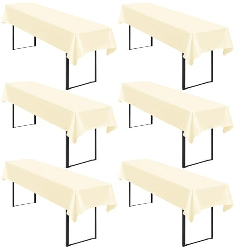 6 Stück Tischdecke Bierzeltgarnitur 100 x 250cm Biertisch Tischdecke wasserdichte Polyester Tischdecken Beige Biertischdecke für 50 und 70cm Biertische, Rechteckige Tischdecken für Hochzeitsfeiern